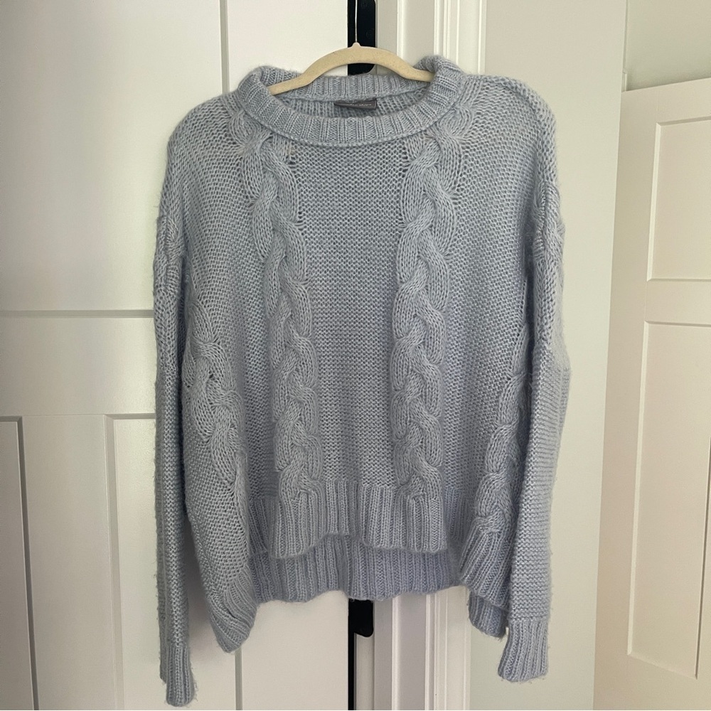 Wooden Ships Blue Crewneck Boxy Sweater cable knit stretch